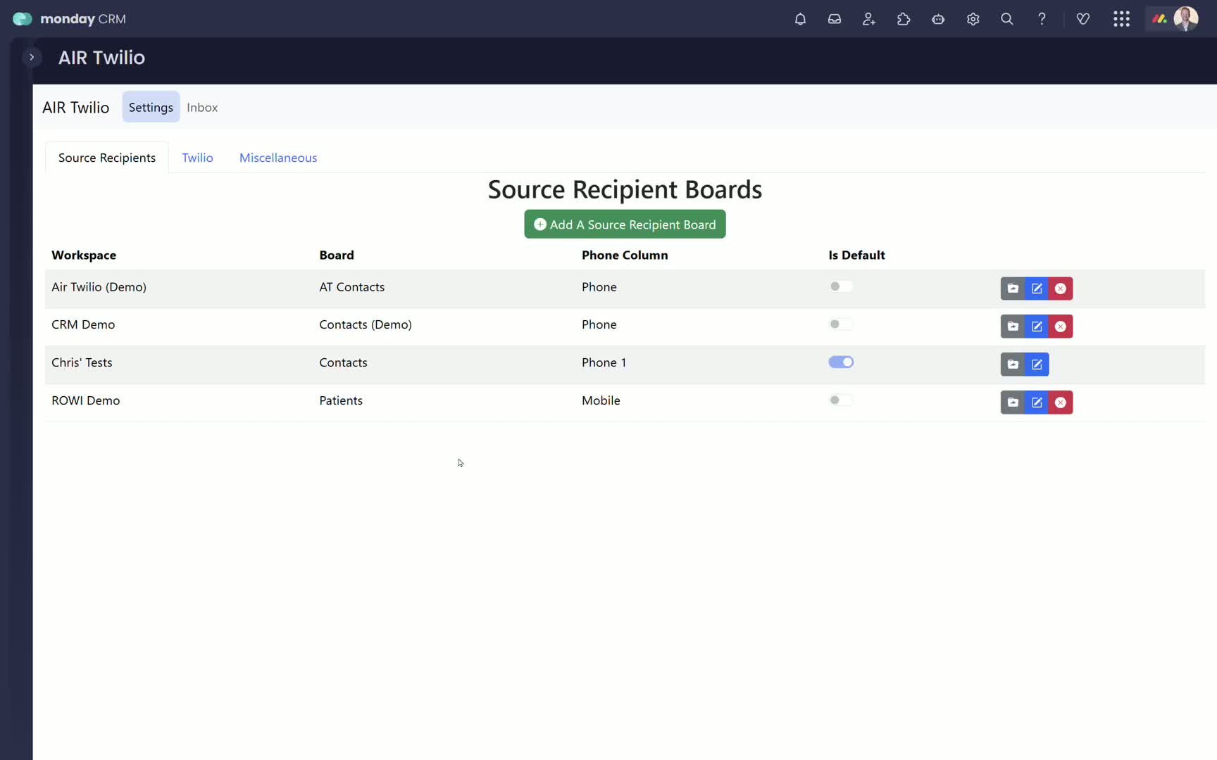 Source Recipient boards